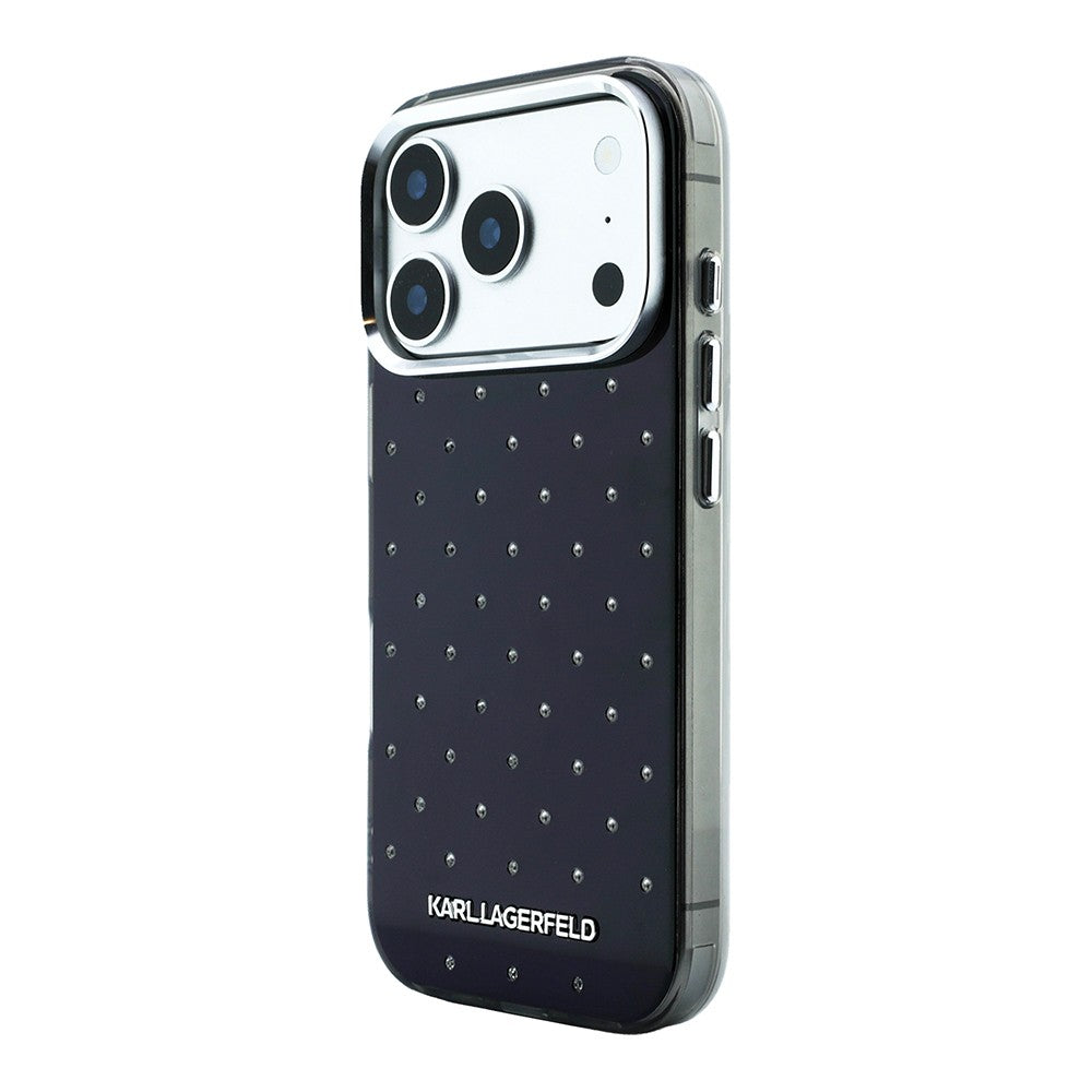 Apple iPhone 18 Pro Max Kılıf Karl Lagerfeld Orjinal Lisanslı Taşlı Elektro Kaplama Metal Logolu Kapak