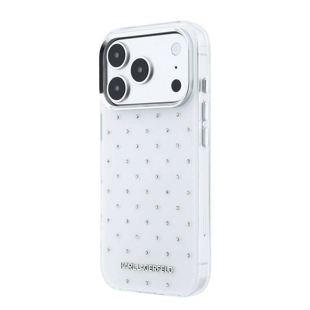 Apple iPhone 18 Pro Max Kılıf Karl Lagerfeld Orjinal Lisanslı Taşlı Elektro Kaplama Metal Logolu Kapak