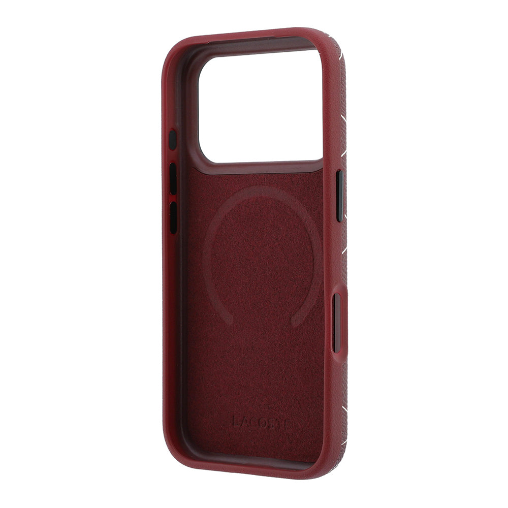 Apple iPhone 18 Pro Max Kılıf Lacoste Orjinal Lisanslı M-safe Şarj Özellikli Metal Logolu Deri Karışık Monogram Desenli Kapak