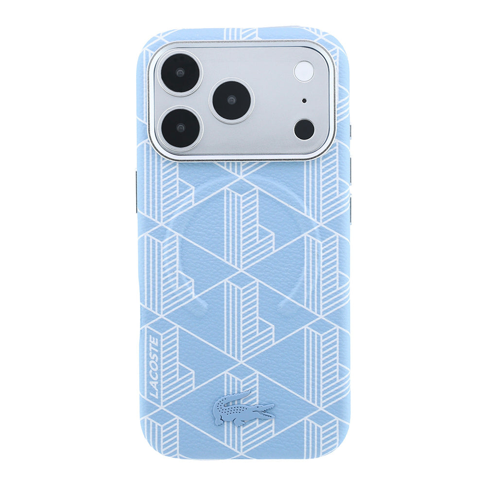 Apple iPhone 18 Pro Max Kılıf Lacoste Orjinal Lisanslı M-safe Şarj Özellikli Metal Logolu Deri Karışık Monogram Desenli Kapak