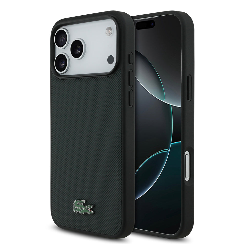 Apple iPhone 18 Pro Max Kılıf Lacoste Orjinal Lisanslı M-safe Şarj Özellikli PU Pike Desenli Metal Logolu Kapak