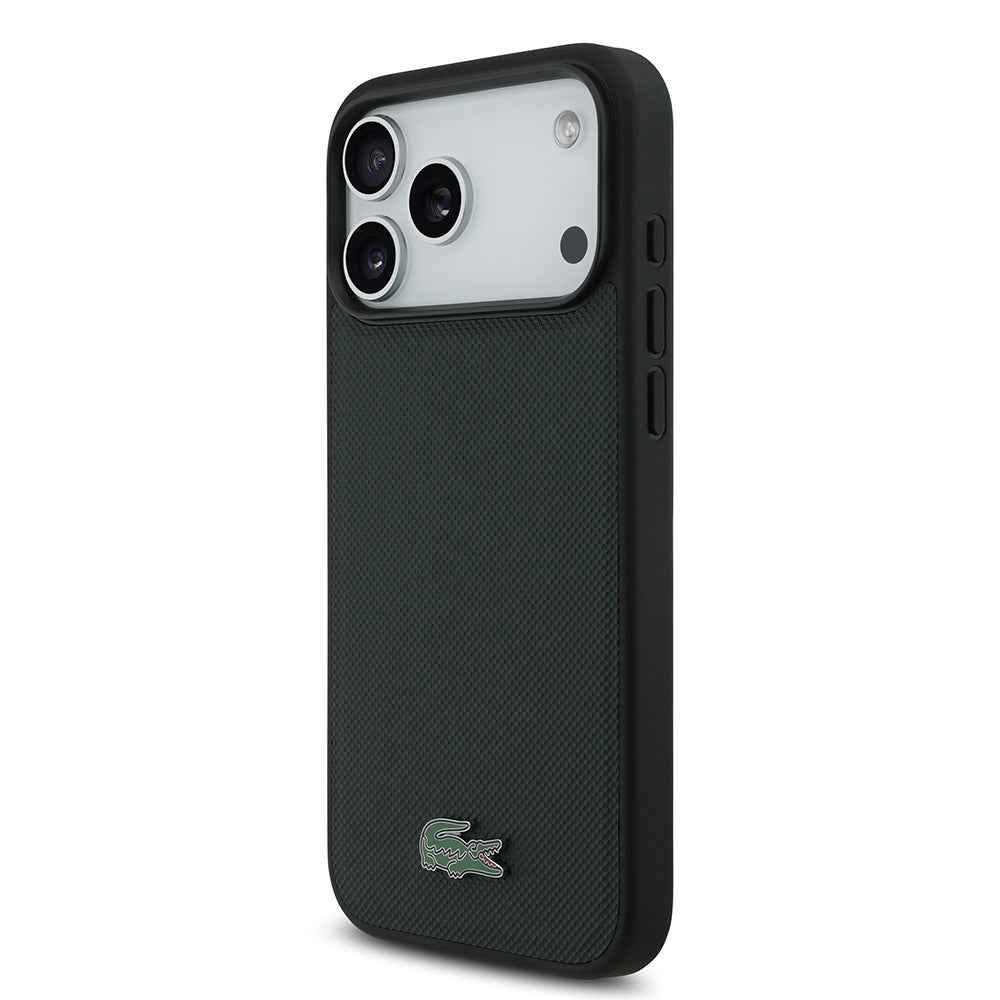 Apple iPhone 18 Pro Max Kılıf Lacoste Orjinal Lisanslı M-safe Şarj Özellikli PU Pike Desenli Metal Logolu Kapak