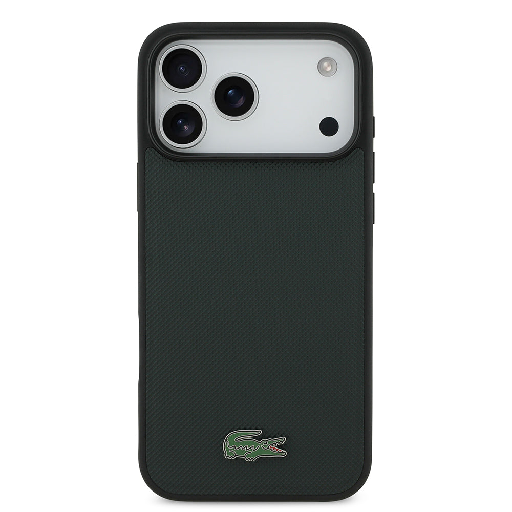 Apple iPhone 18 Pro Max Kılıf Lacoste Orjinal Lisanslı M-safe Şarj Özellikli PU Pike Desenli Metal Logolu Kapak