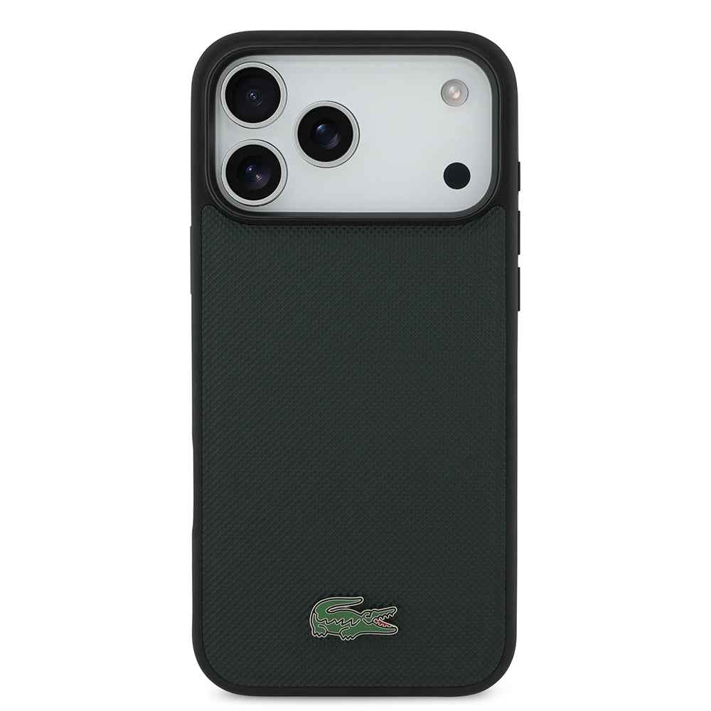 Apple iPhone 18 Pro Max Kılıf Lacoste Orjinal Lisanslı M-safe Şarj Özellikli PU Pike Desenli Metal Logolu Kapak