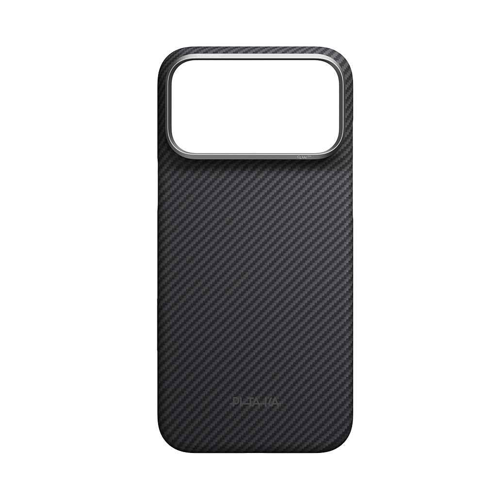 Apple iPhone 18 Pro Max Kılıf M-safe Şarj Özellikli 1500D Aramid Karbon Fiber Pitaka Ultra-Slim Classic Serisi Black-Grey Twill Kapak
