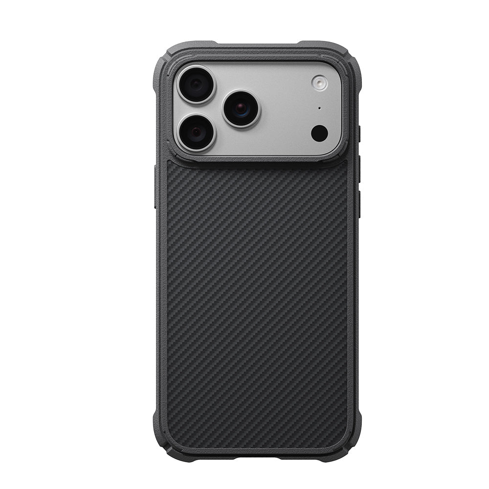 Apple iPhone 18 Pro Max Kılıf M-safe Şarj Özellikli 600D Aramid Fiber Pitaka Black-Grey Twill Serisi Cairn Kapak