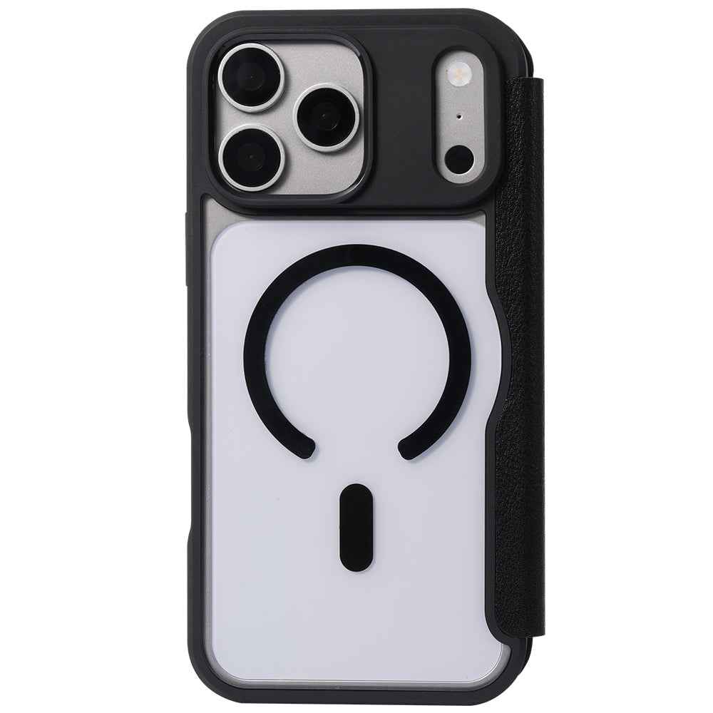 Apple iPhone 18 Pro Max Kılıf M-safe Şarj Özellikli Vegan Deri Tasarımlı Şeffaf Arka Yüzey Kartlıklı Raptic Urban Folio Serisi Kapak