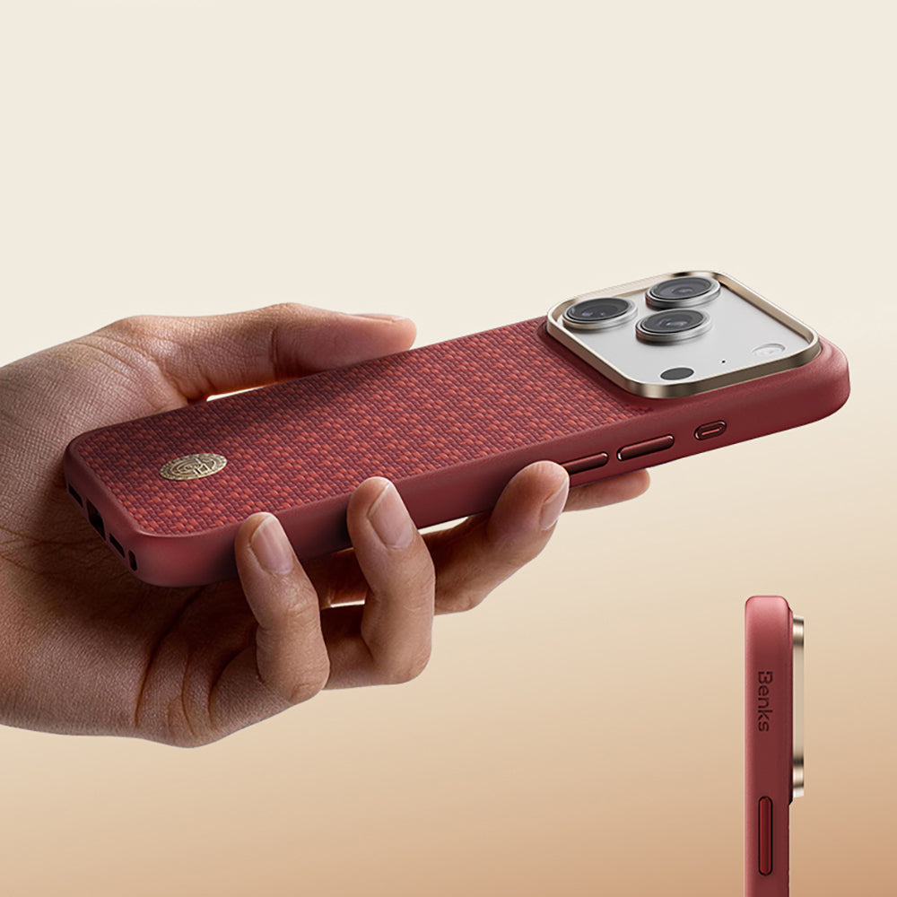 Apple iPhone 18 Pro Max Kılıf M-Safe Şarj Özellikli Yükseltilmiş Kamera Çerçeveli Benks ArmorPro ArmorGrid Serisi Kevlar Karbon Kapak