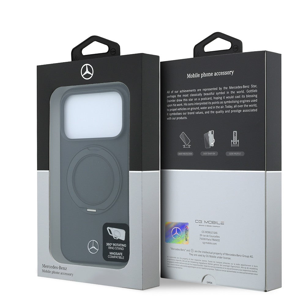 Apple iPhone 18 Pro Max Kılıf Mercedes Benz Orjinal Lisanslı M-safe Şarj Özellikli 360 Derece Dönebilen Standlı Metal Logolu PU Kapak