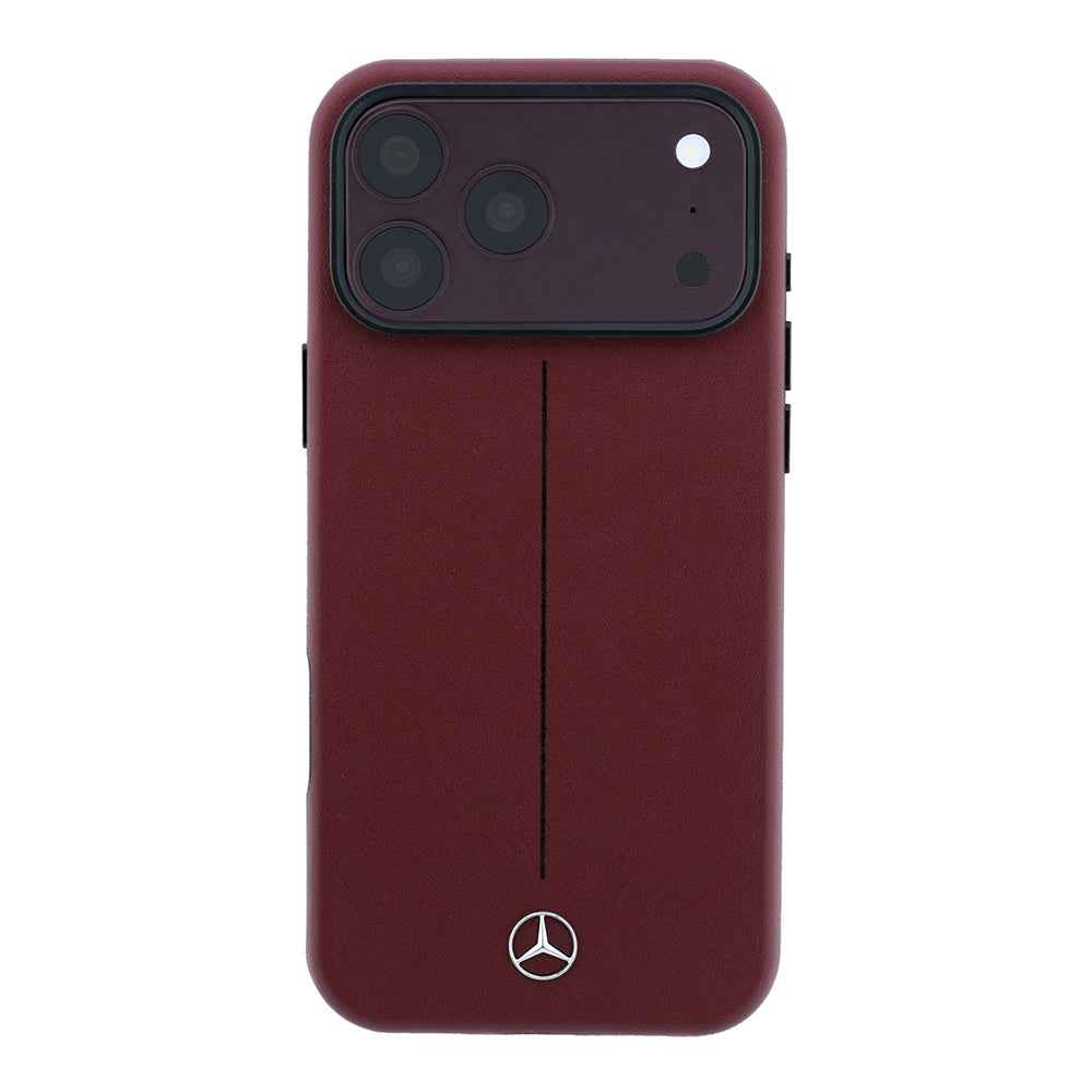 Apple iPhone 18 Pro Max Kılıf Mercedes Benz Orjinal Lisanslı M-safe Şarj Özellikli Metal Yıldız Logolu Çizgili Deri Kapak