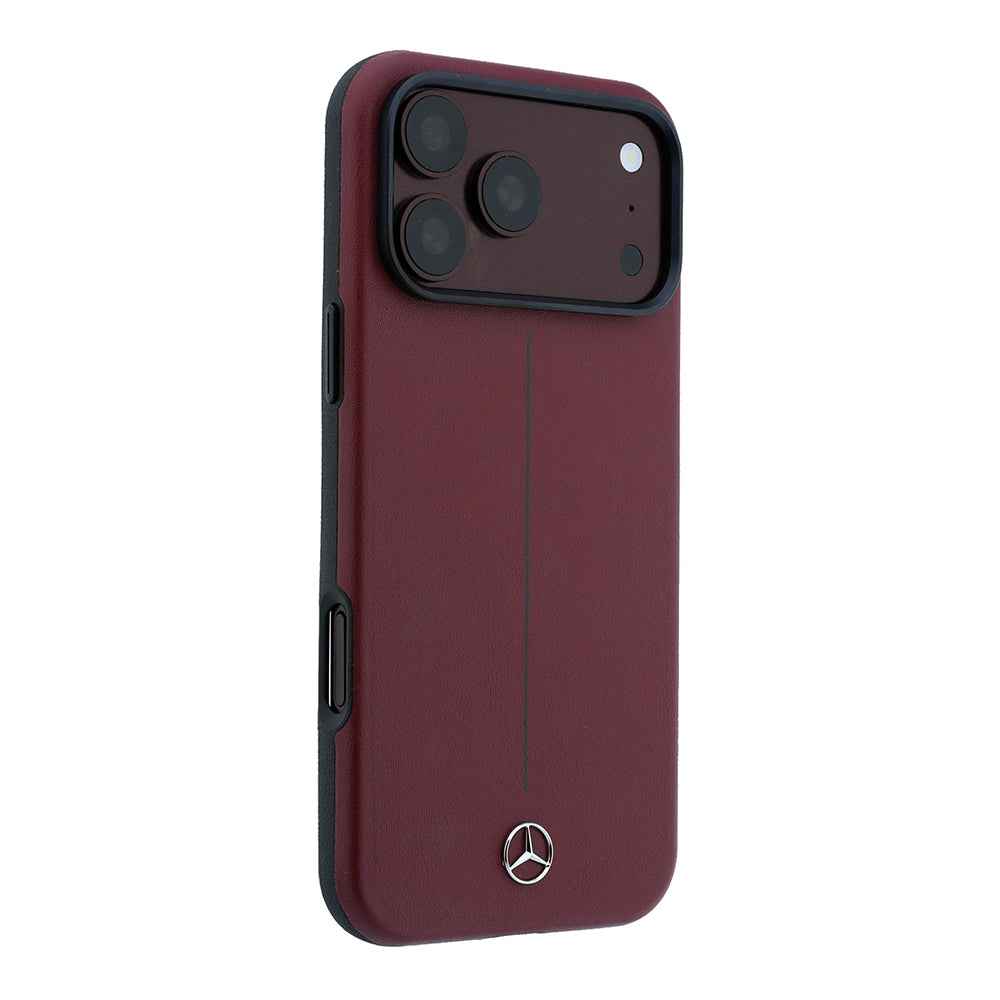 Apple iPhone 18 Pro Max Kılıf Mercedes Benz Orjinal Lisanslı M-safe Şarj Özellikli Metal Yıldız Logolu Çizgili Deri Kapak