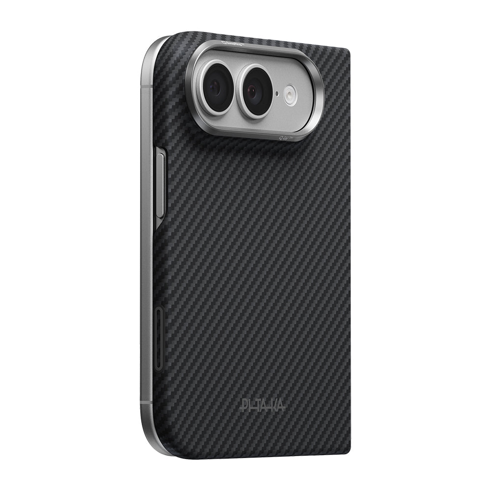 Apple iPhone Duo Kılıf M-safe Şarj Özellikli 600D Aramid Karbon Fiber Pitaka Edge Serisi Black-Grey Twill Kapak
