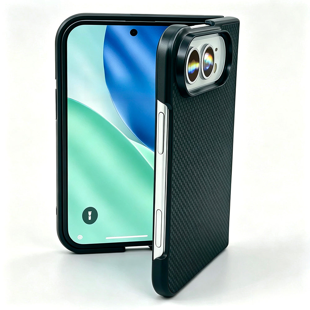 Apple iPhone Duo Kılıf M-Safe Şarj Özellikli Zore Noxi PU Karbon Tasarımlı Kapak