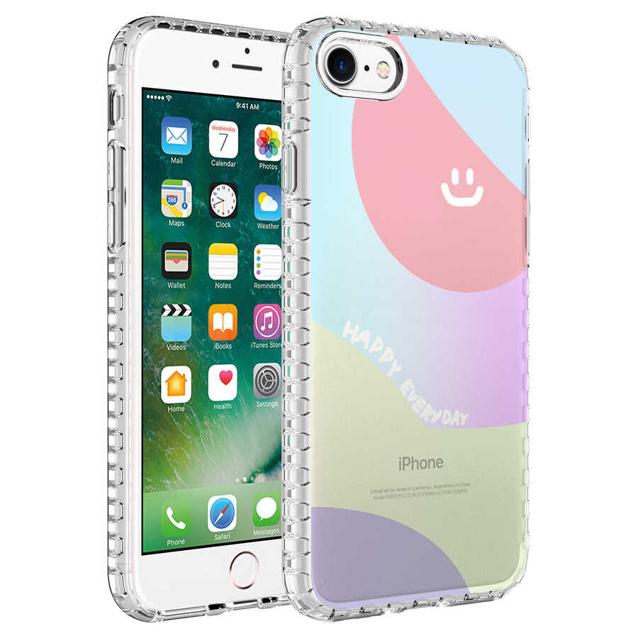 Apple iPhone SE 2020 Kılıf Airbag Kenarlı Renkli Desenli Silikon Zore Elegans Kapak