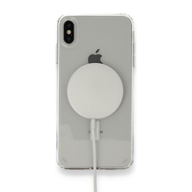 Apple iPhone X Kılıf M-safe Şarj Özellikli Şeffaf Sert PC Zore Embos Kapak