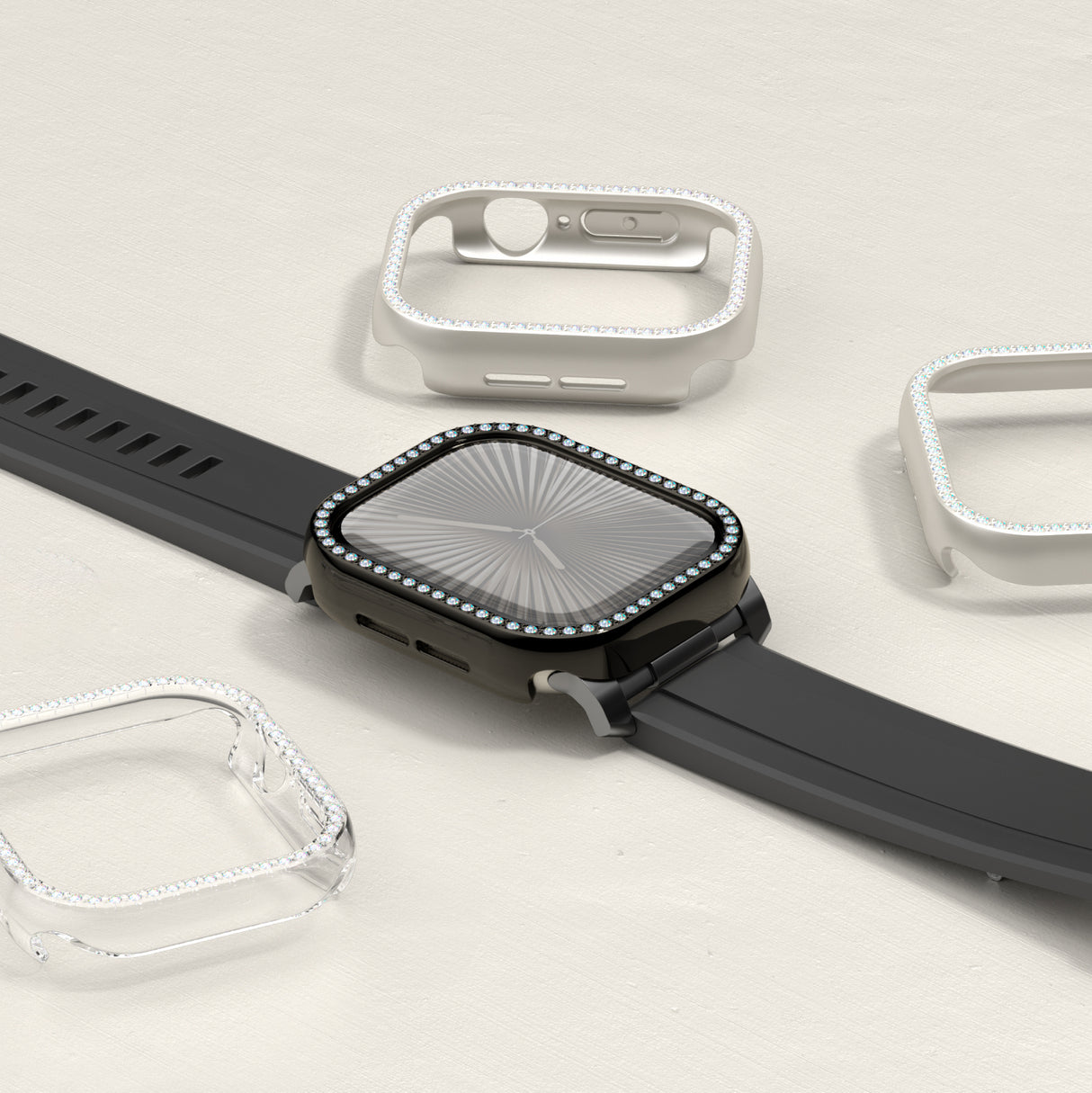 Apple Watch 10 46mm Amazingthing Gleam Fit FullGuard Taşlı Sert PC Kasa ve Ekran Koruyucu