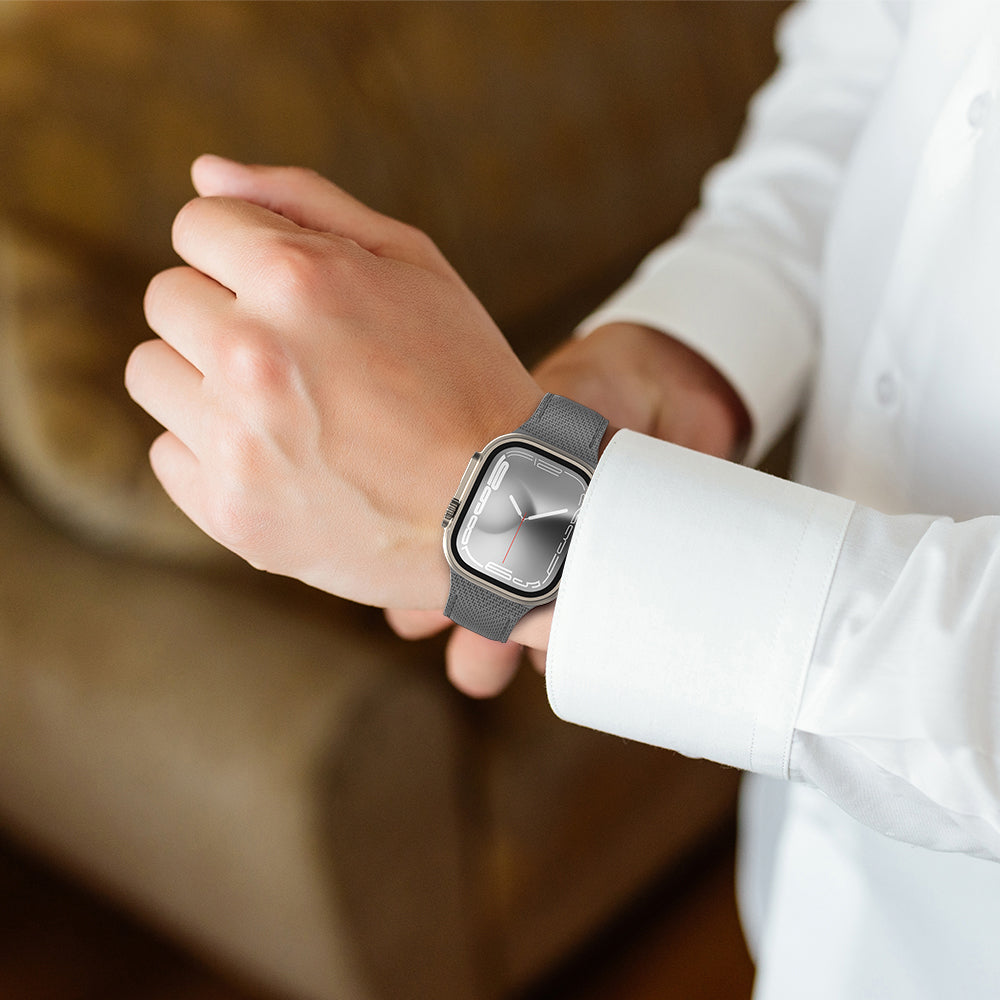 Apple Watch 7 41mm Amazingthing Titan Swift Deri Dokulu Silikon Kordon