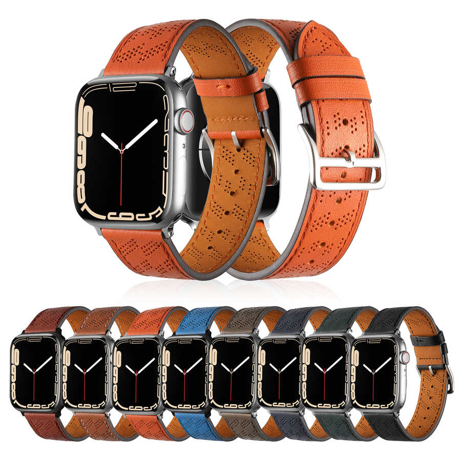 Apple Watch 7 45mm KRD-76 PU Deri Kordon Strap Kayış