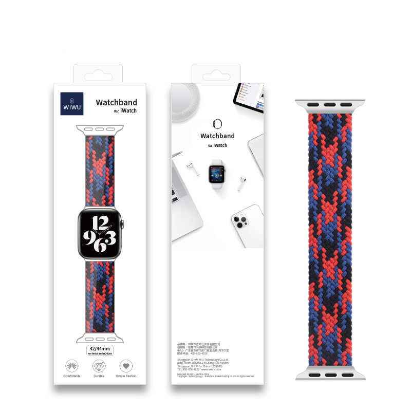 Apple Watch Ultra 49mm Kordon Wiwu Braided Solo Loop Contrast Color Medium Strap Kayış