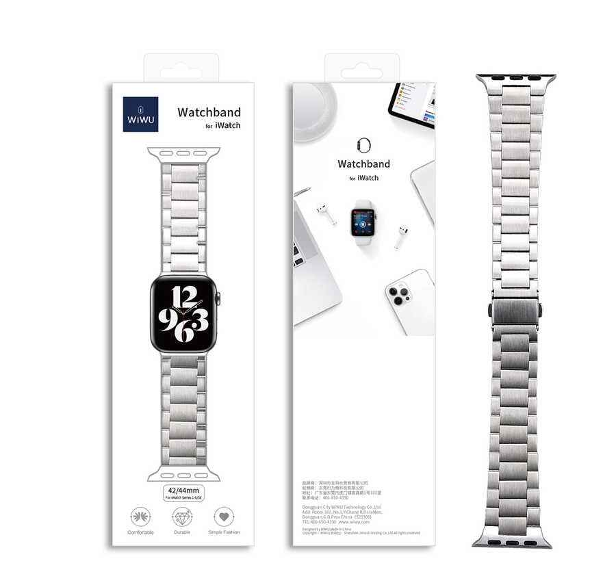 Apple Watch Ultra 49mm Kordon Wiwu Ultra Thin Steel Belt Three Beads Metal Strap Kayış