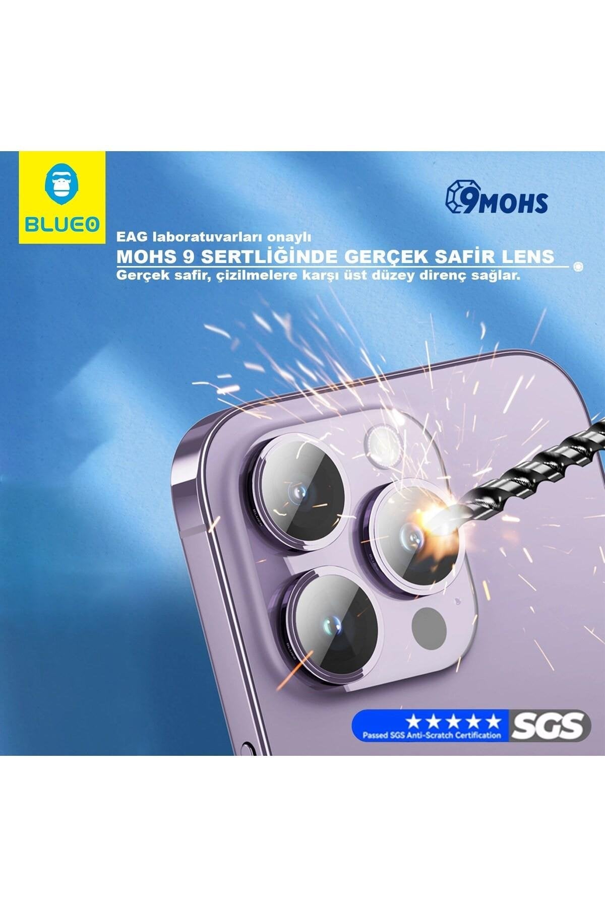 Blueo Sapphire iPhone 17 Pro Uyumlu 9 MOhs %99.99 Orijinal Safir Orange Titanium Kamera Lens Koruyucu