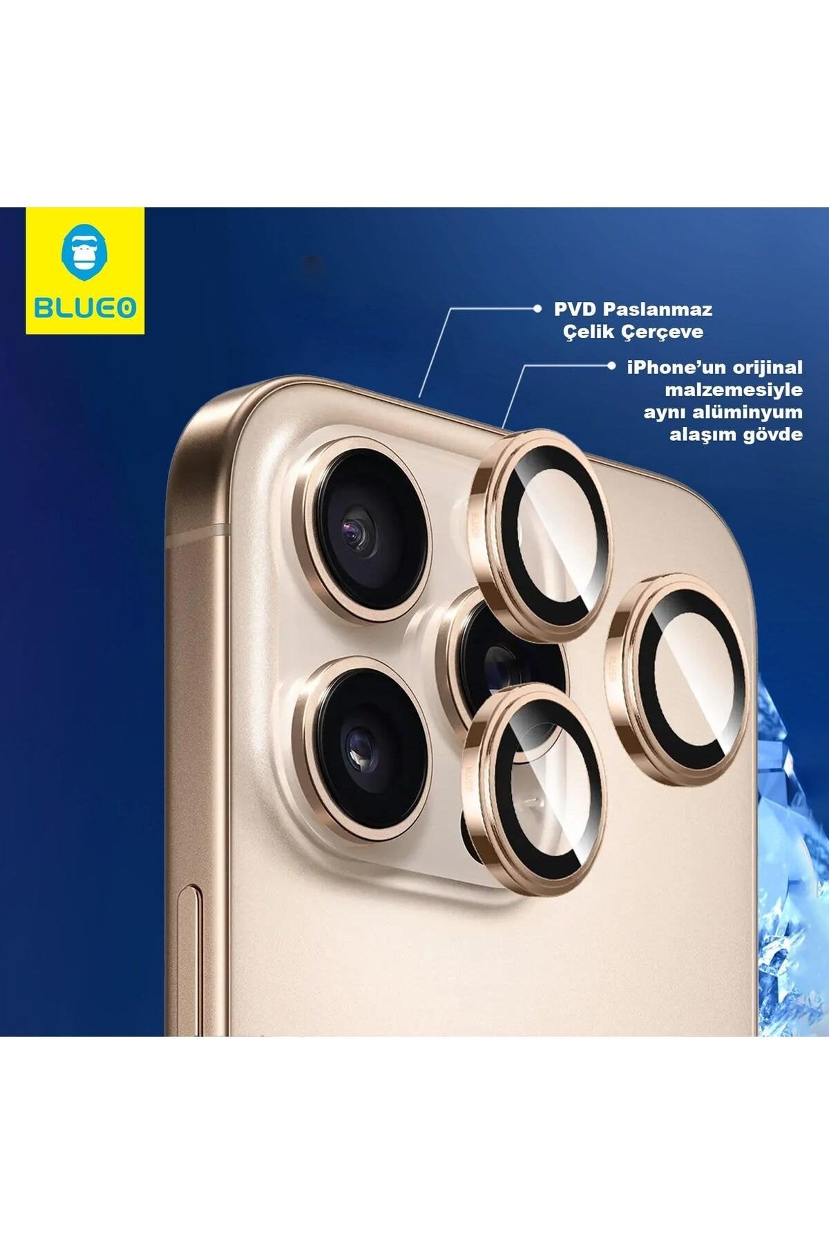 Blueo Sapphire iPhone 17 Pro Max Uyumlu 9 MOhs %99.99 Orijinal Safir Orange Titanium Kamera Lens Koruyucu