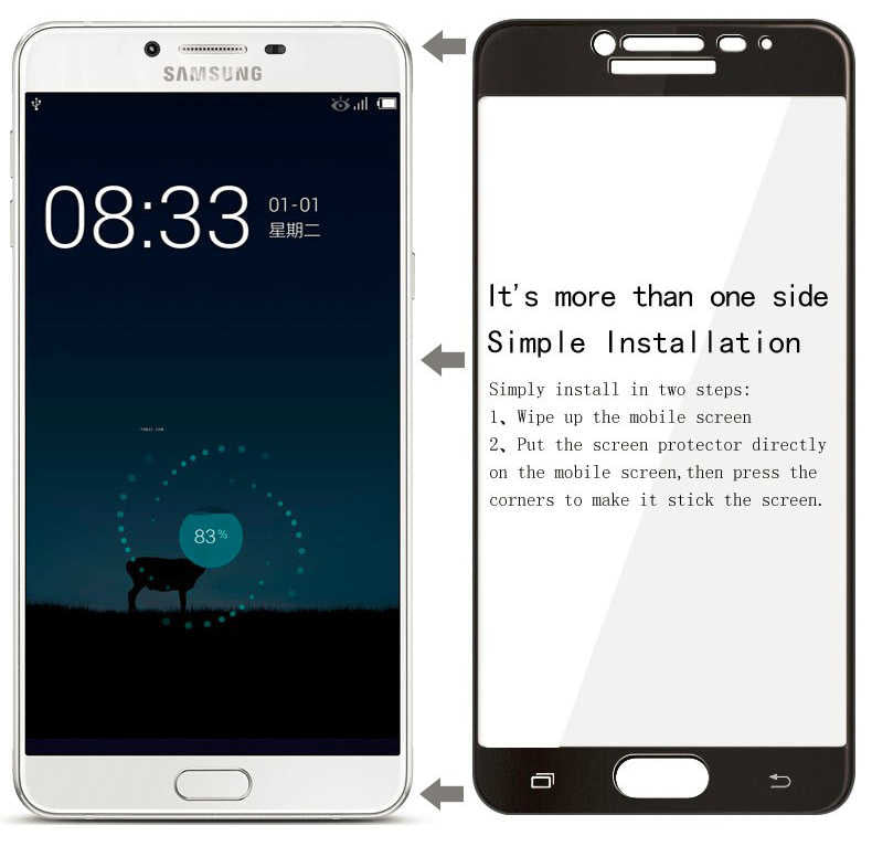 Galaxy C5 Pro Zore Ekranı Tam Kaplayan Düz Cam Koruyucu