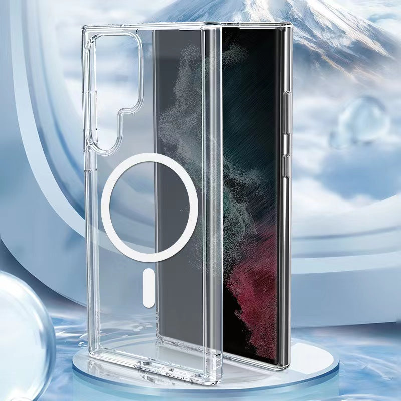 Galaxy S22 Ultra Kılıf Zore M-safe Şarj Özellikli Şeffaf Sert PC Zore Embos Kapak