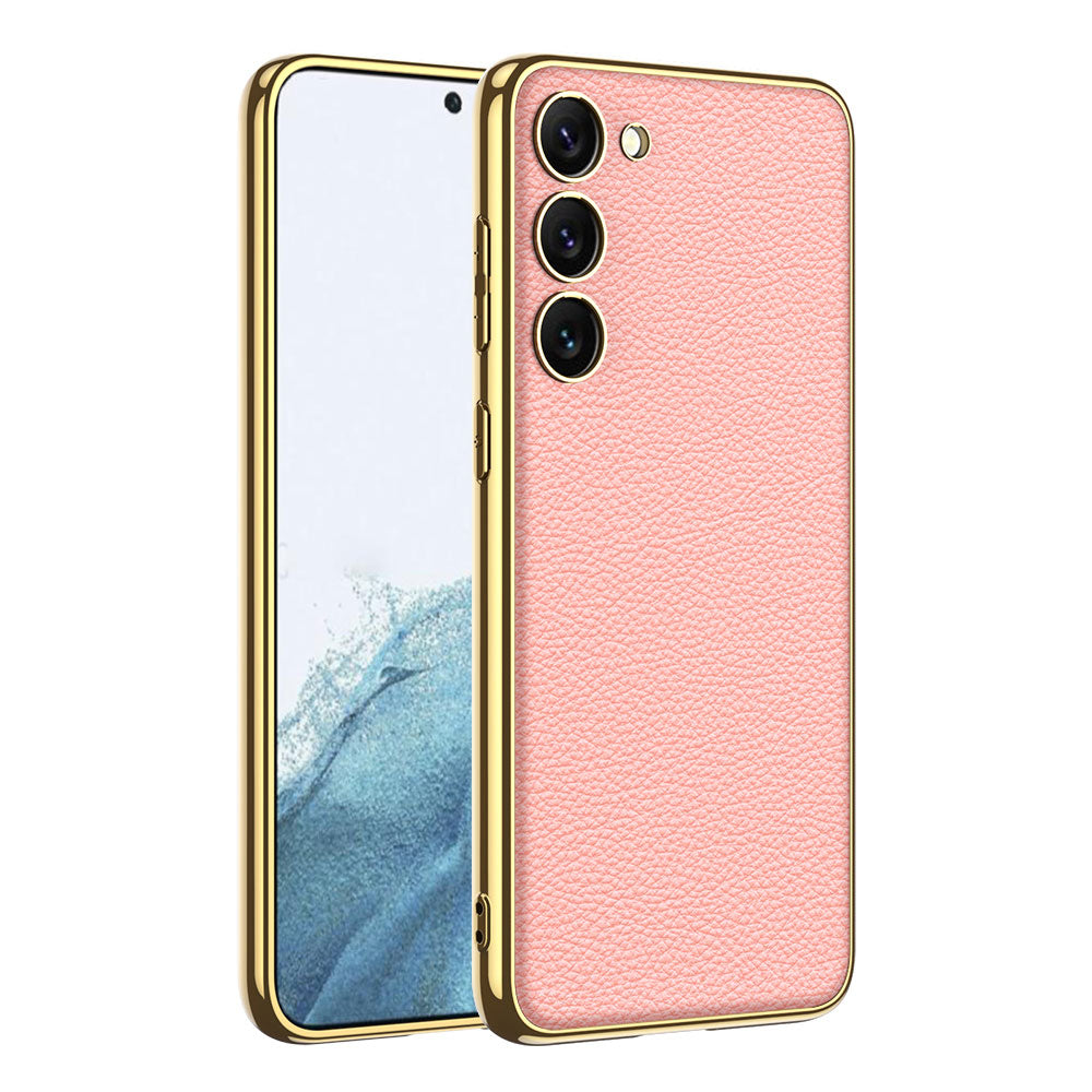 Galaxy S23 Kılıf Deri Görünümlü Kenarları Elektroplating Kaplama Zore Fizyon Kapak