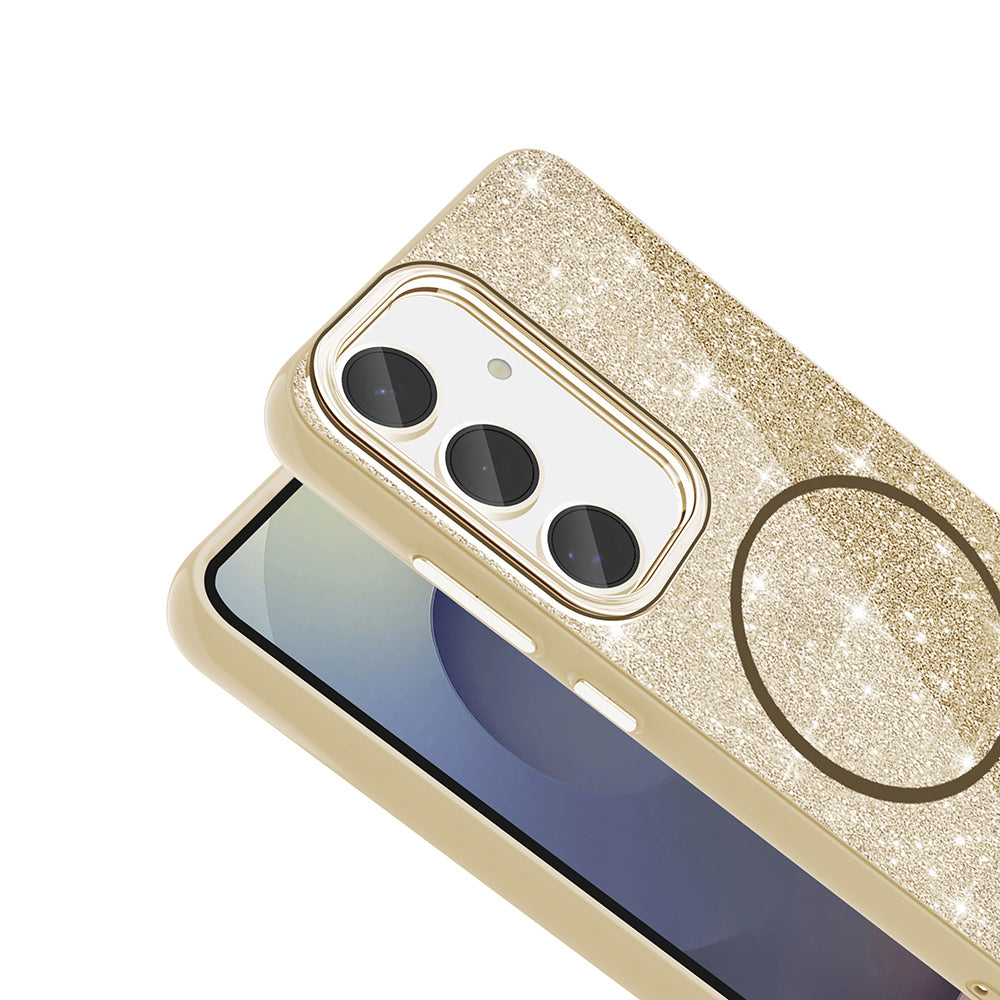 Galaxy S24 FE Kılıf M-safe Şarj Özellikli Parlayan Simli Zore Okso Kapak