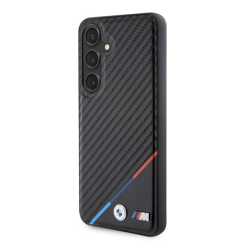 Galaxy S24 Kılıf BMW Orjinal Lisanslı M-safe Şarj Özellikli M Logolu Üç Çizgili PU Karbon Kapak