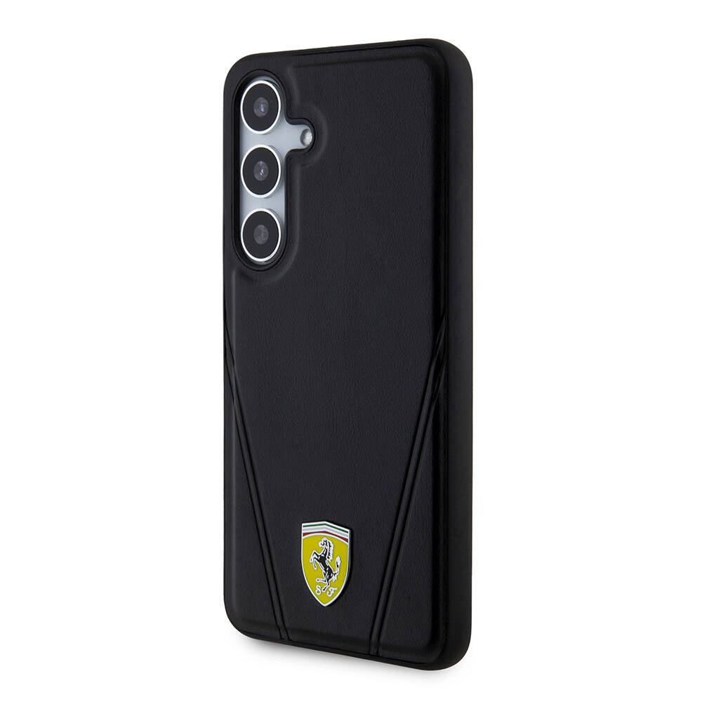 Galaxy S24 Kılıf Ferrari Orjinal Lisanslı M-safe Şarj Özellikli Sıcak Baskı V Çizgili Deri Kapak