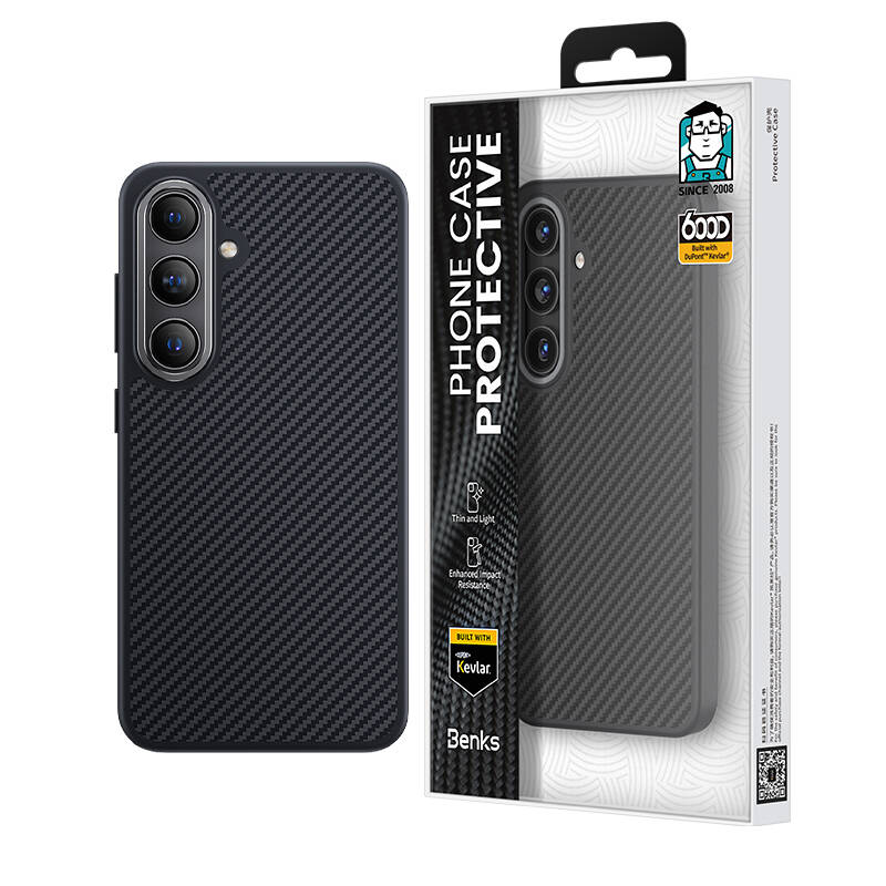 Galaxy S24 Kılıf Karbon Fiber M-safe Şarj Özellikli Benks Hybrid ArmorPro 600D Kevlar Kapak