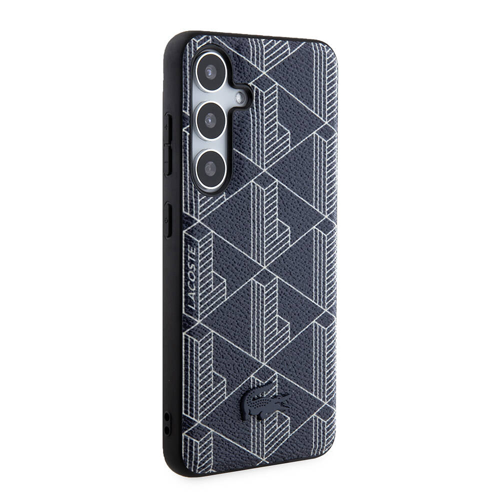 Galaxy S24 Kılıf Lacoste Orjinal Lisanslı M-safe Şarj Özellikli PU Deri Görünümlü Karışık Monogram Desenli Kapak