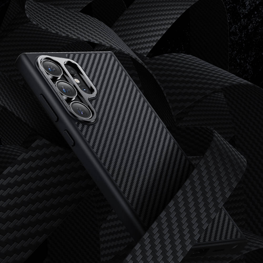 Galaxy S24 Plus Kılıf Karbon Fiber M-safe Şarj Özellikli Benks Hybrid ArmorPro 600D Kevlar Kapak