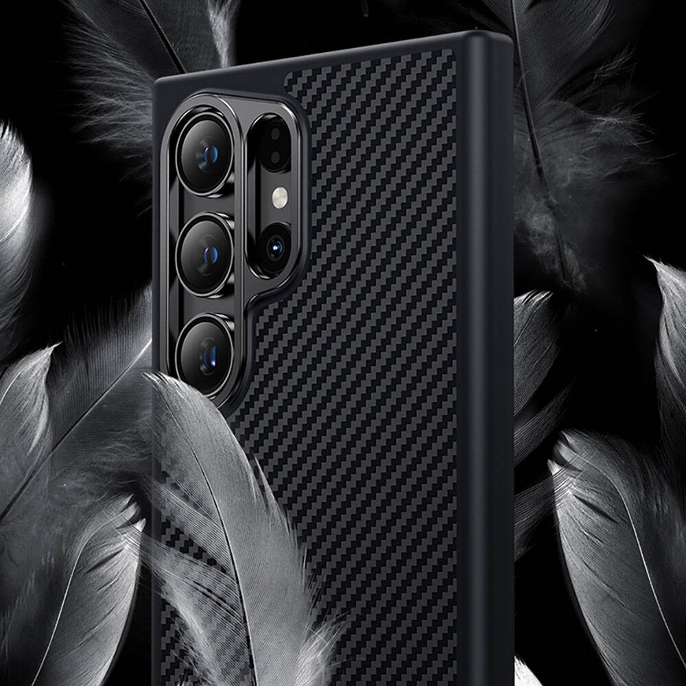 Galaxy S24 Plus Kılıf Karbon Fiber M-safe Şarj Özellikli Benks Hybrid ArmorPro 600D Kevlar Kapak