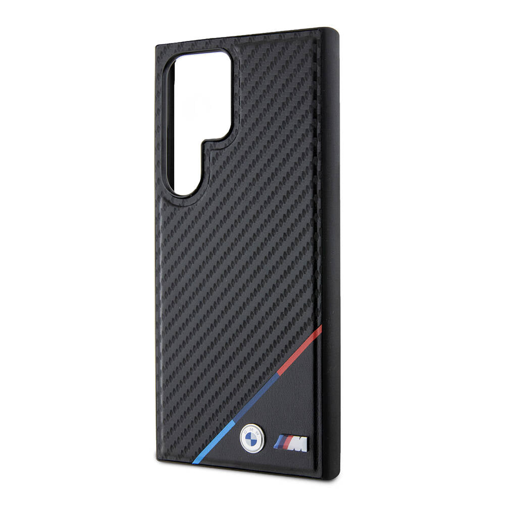 Galaxy S24 Ultra Kılıf BMW Orjinal Lisanslı M-safe Şarj Özellikli M Logolu Üç Çizgili PU Karbon Kapak