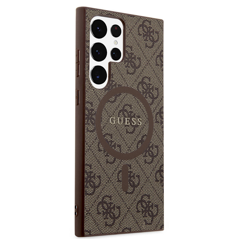 Galaxy S24 Ultra Kılıf Guess Orjinal Lisanslı M-safe Şarj Özellikli PU Halkalı 4G Desenli Yazı Logolu Kapak