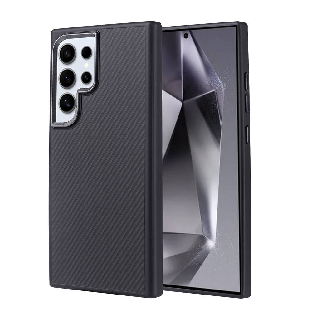 Galaxy S24 Ultra Kılıf M-safe Şarj Özellikli Karbon Fiber Görünümlü Zore Troy Kapak