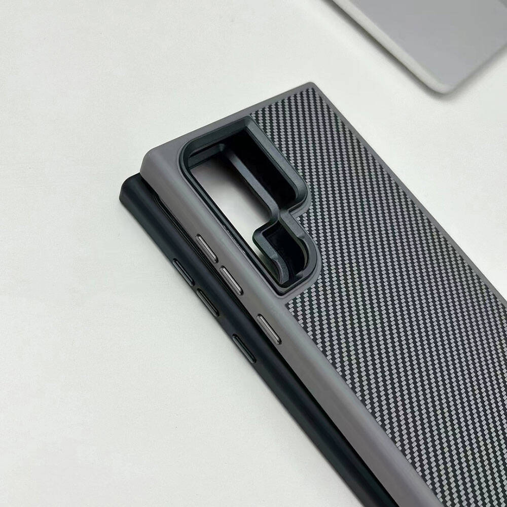Galaxy S24 Ultra Kılıf M-safe Şarj Özellikli Karbon Fiber Görünümlü Zore Troy Kapak