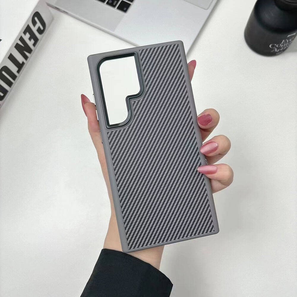 Galaxy S24 Ultra Kılıf M-safe Şarj Özellikli Karbon Fiber Görünümlü Zore Troy Kapak