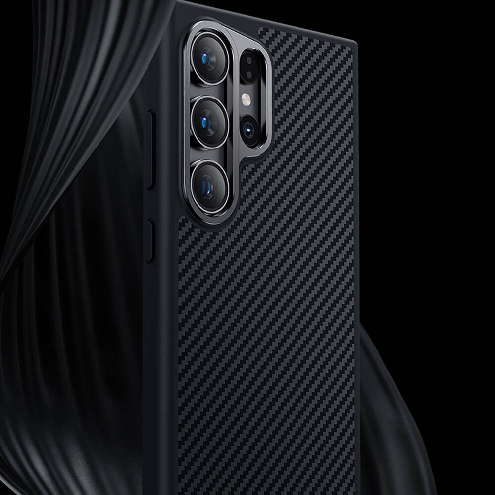 Galaxy S24 Ultra Kılıf Karbon Fiber M-safe Şarj Özellikli Benks Hybrid ArmorPro 600D Kevlar Kapak