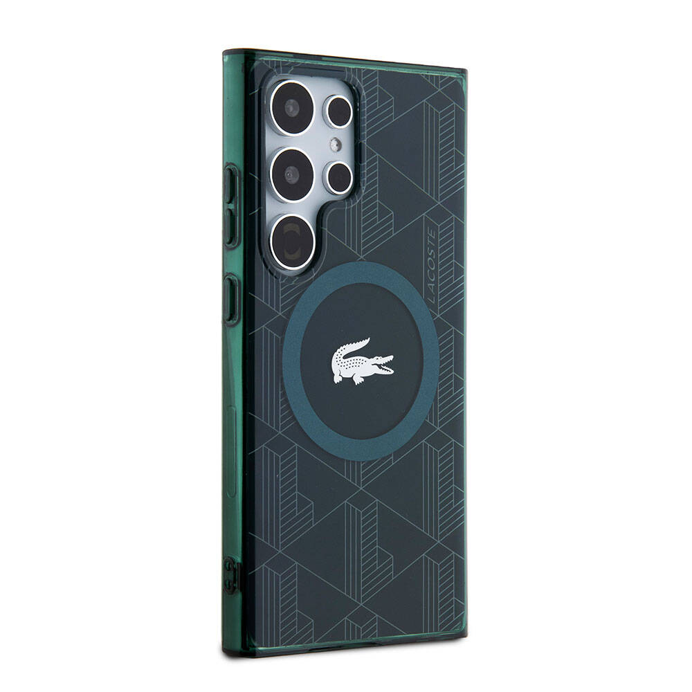 Galaxy S24 Ultra Kılıf Lacoste Orjinal Lisanslı M-safe Şarj Özellikli Çift Katmanlı Timsah Logolu Blend Monogram Kapak