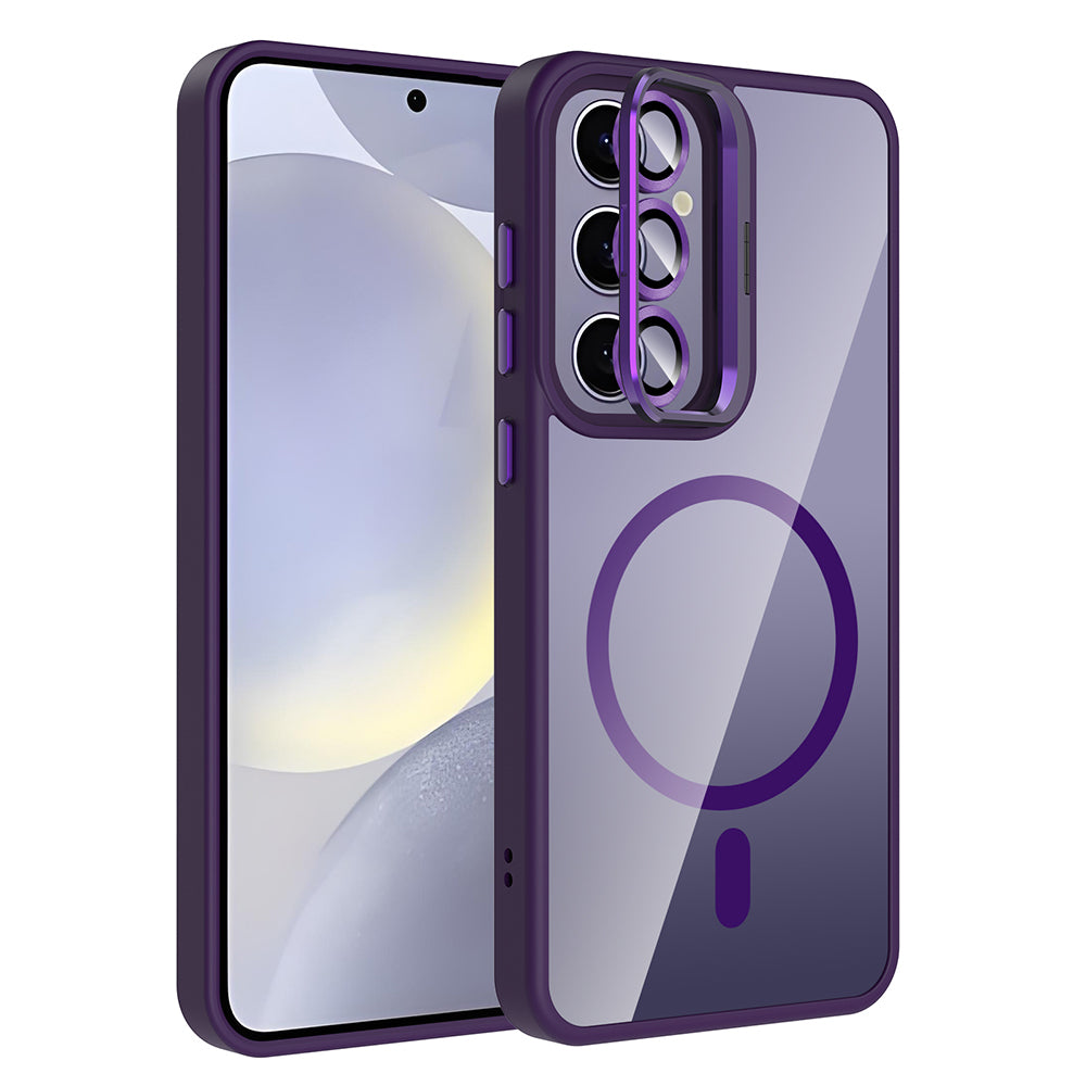 Galaxy S25 Plus Kılıf Standlı ve Kamera Lens Hediyeli M-Safe Şarj Özellikli Zore Etro Kapak