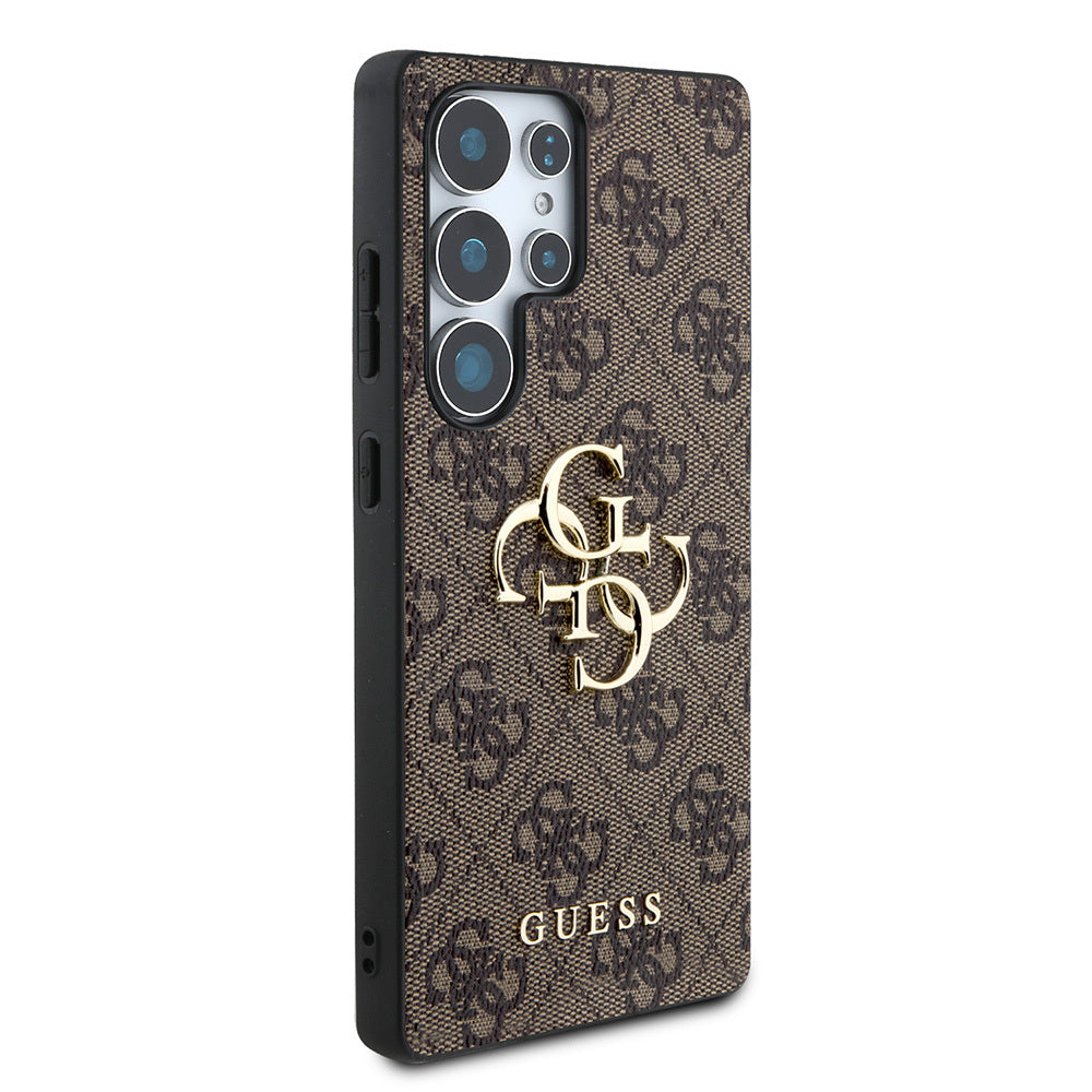 Galaxy S25 Ultra Kılıf Guess Orjinal Lisanslı PU Deri 4G Desenli Metal Büyük 4G ve Yazı Logolu Kapak