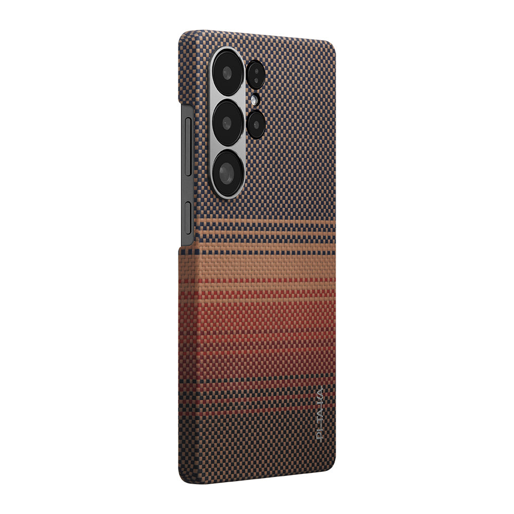 Galaxy S25 Ultra Kılıf M-safe Şarj Özellikli Aramid Fiber Pitaka Tactile Woven Sunset-Moonrise Serisi Kapak