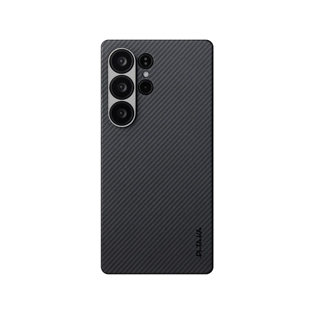 Galaxy S25 Ultra Kılıf M-safe Şarj Özellikli 600D Aramid Fiber Pitaka Ultra-Slim Classic Serisi Black-Grey Twill Kapak