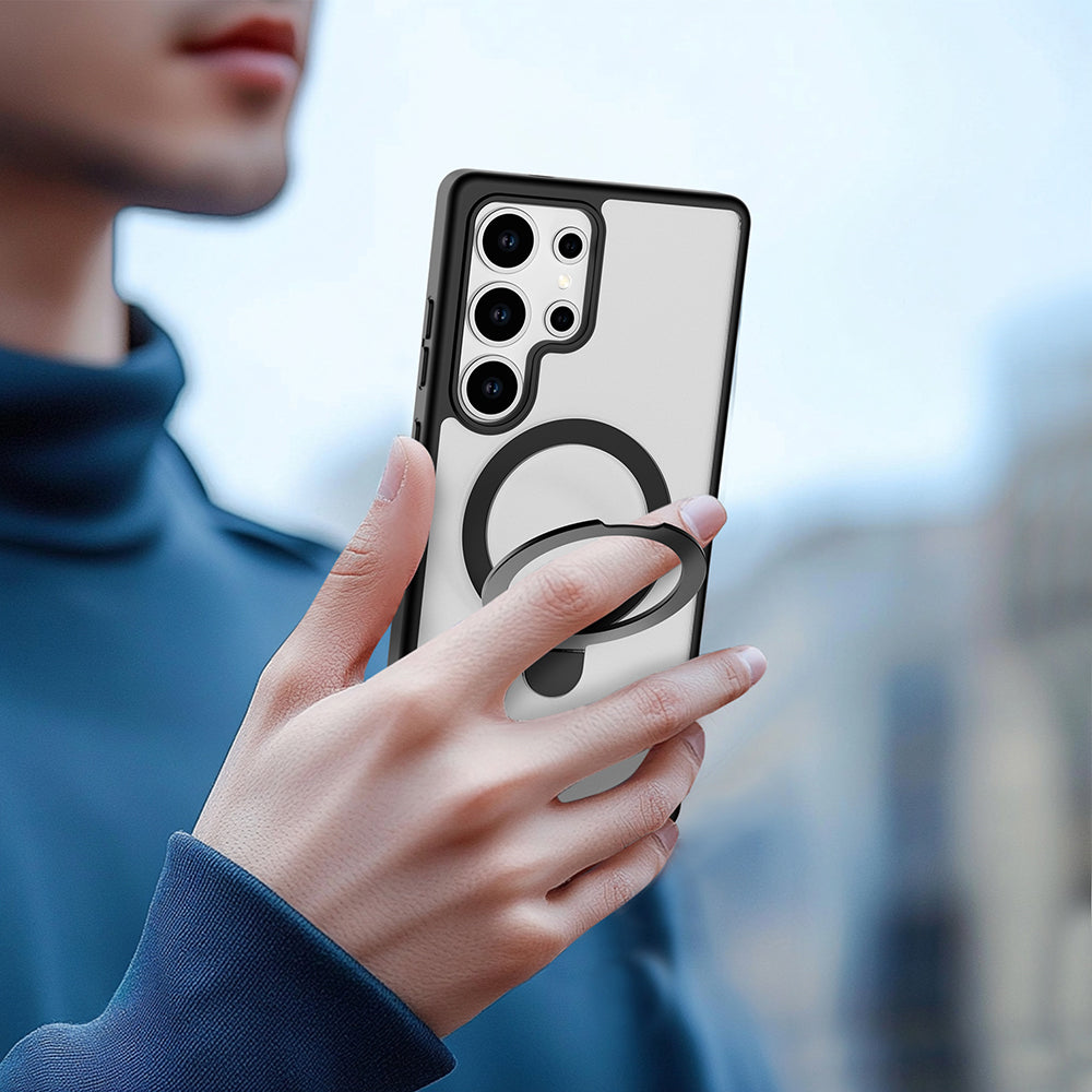 Galaxy S25 Ultra Kılıf M-safe Şarj Özellikli Raptic Air Stand Serisi Buzlu Transparan Tasarımlı Standlı Kapak