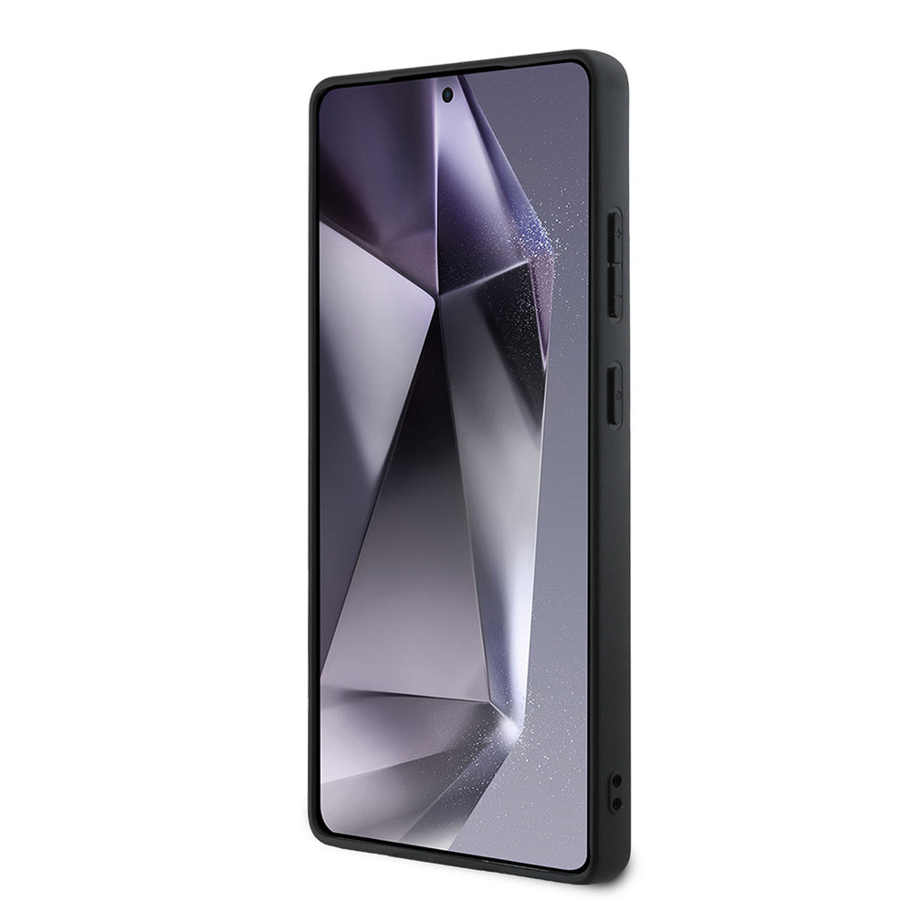 Galaxy S25 Ultra Kılıf Mercedes Benz Orjinal Lisanslı M-safe Şarj Özellikli 3D Metal Logolu Mavi Yatay Eğri Çizgili Deri Kapak