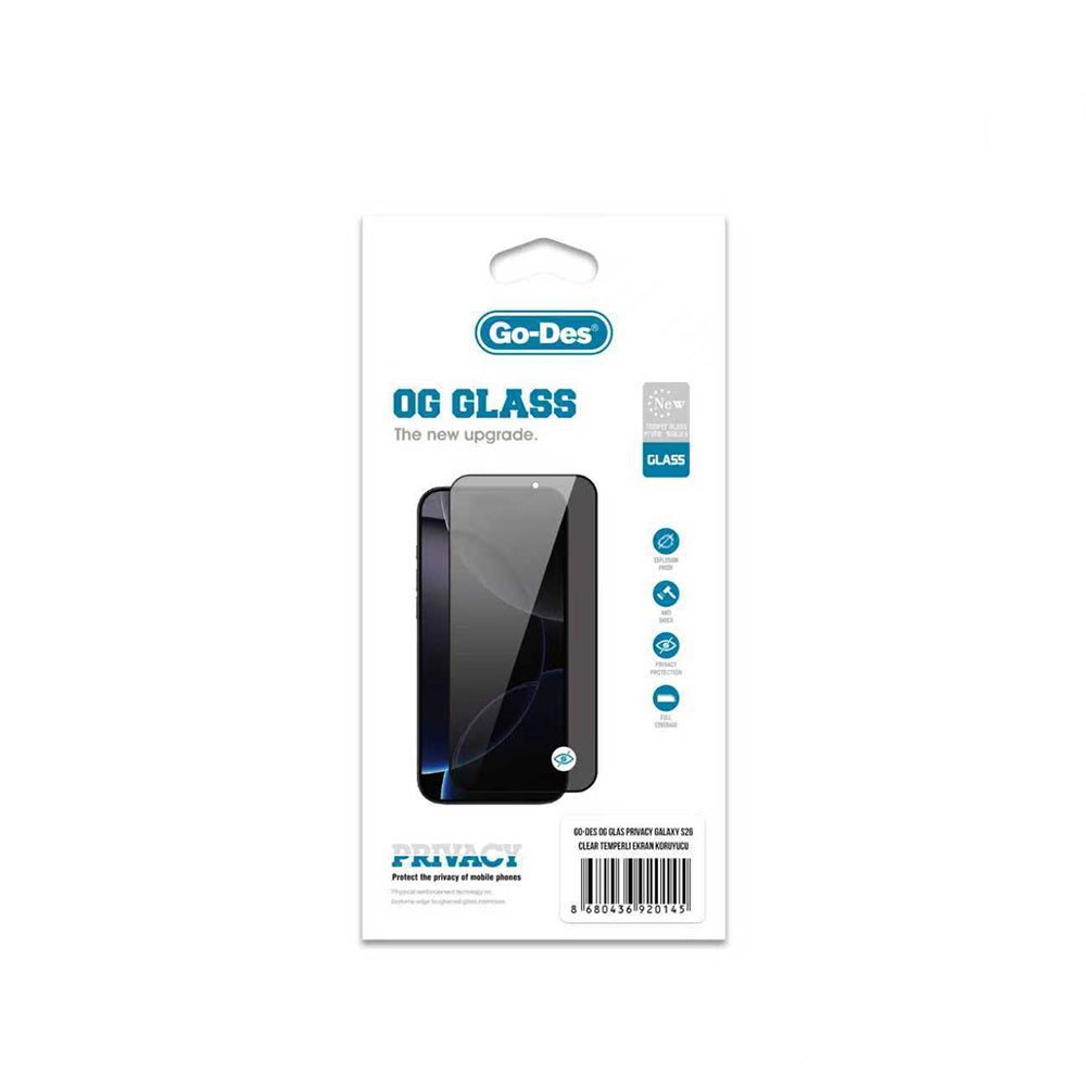 Galaxy S26 Go Des OG Glass Privacy Antistatik Temperli Cam Ekran Koruyucu